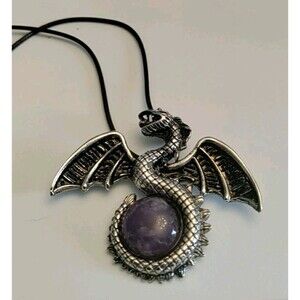 Amethyst Dragon Pendant On Cord 2.25" X 2" With 18" Cord